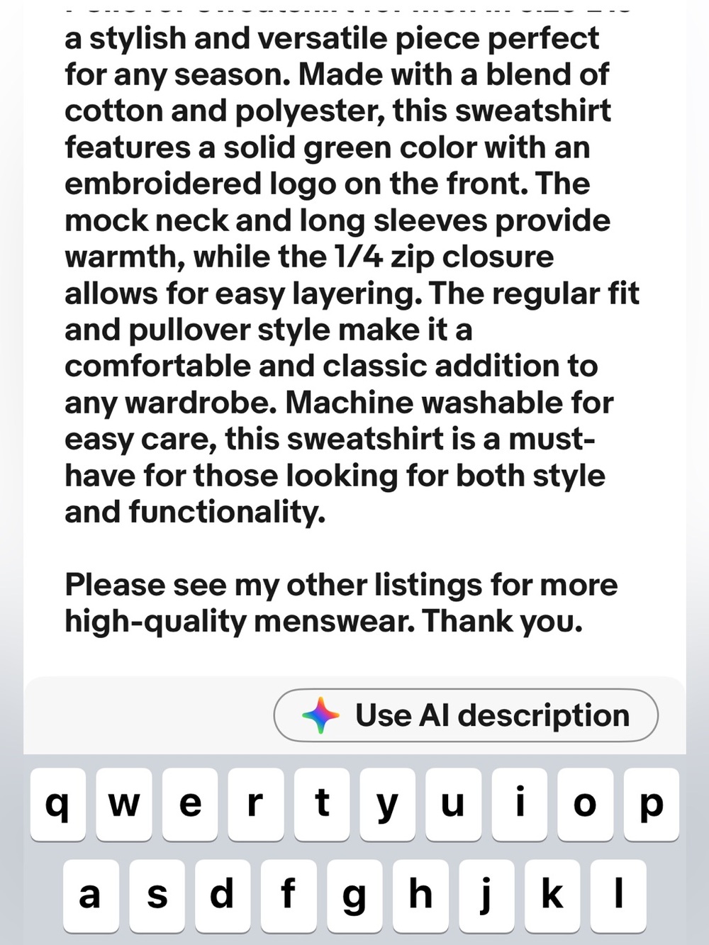 NWOT POLO RALPH LAUREN Sweatshirt Mens L Green Quarter Zip Fleece Lined $150 - Picture 14 of 14